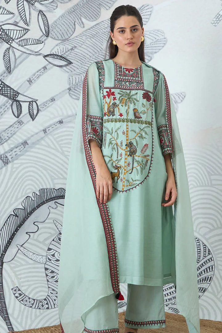 Sage Green Embroidery Kurta Set