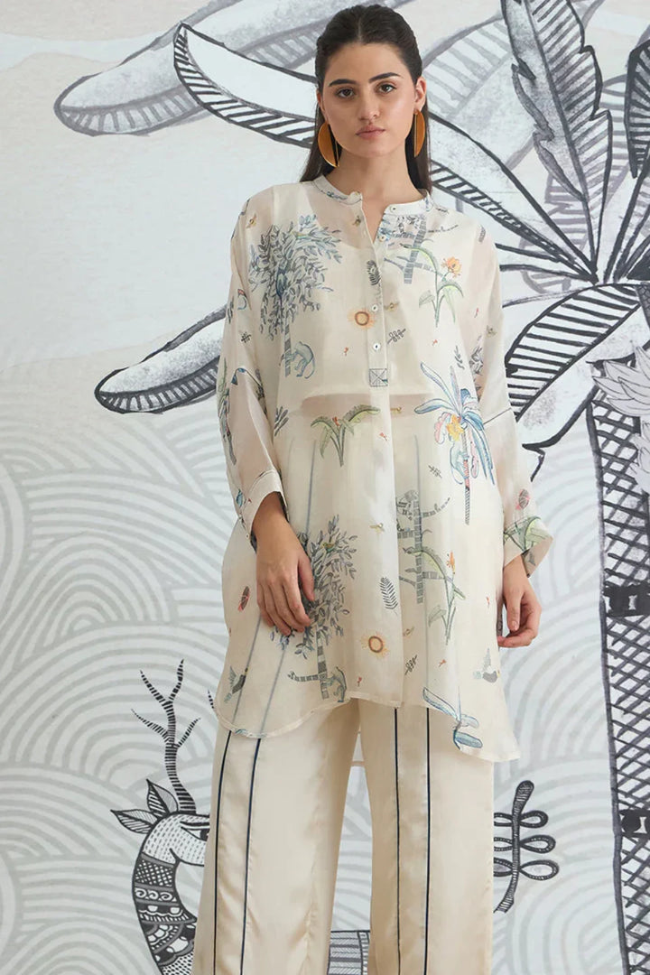 Jungle Kimono Tunic With Blue Piping Pants