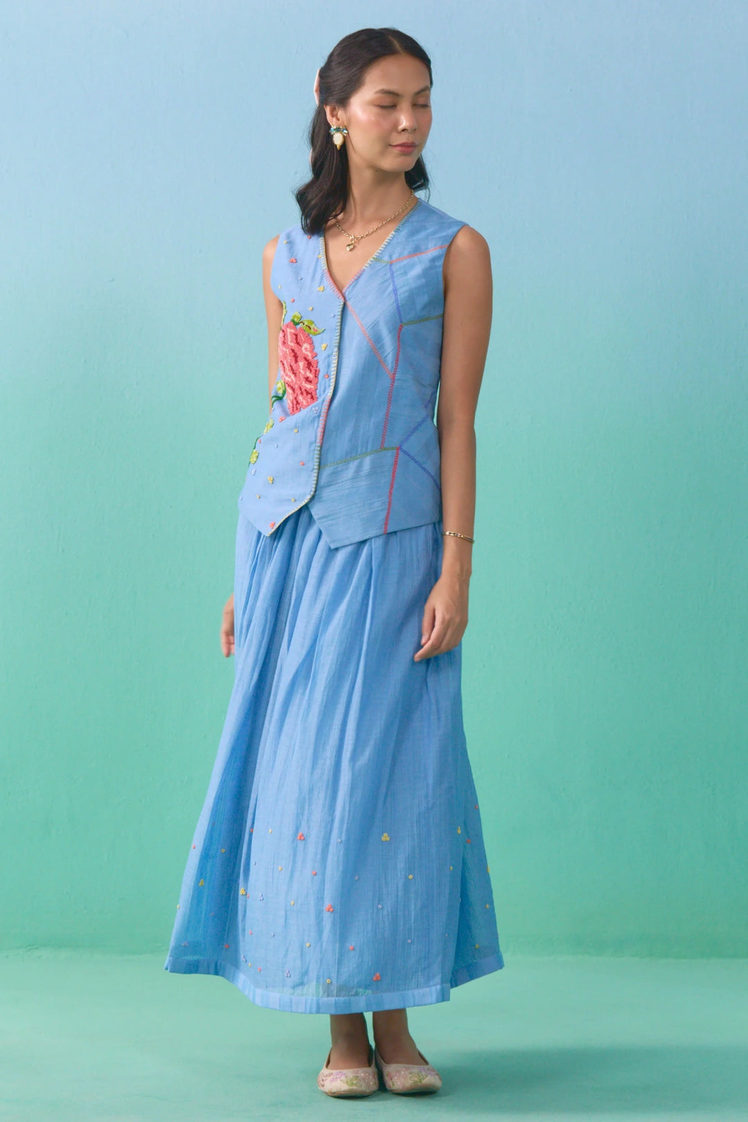 Floral Drift Vest Overlay Set