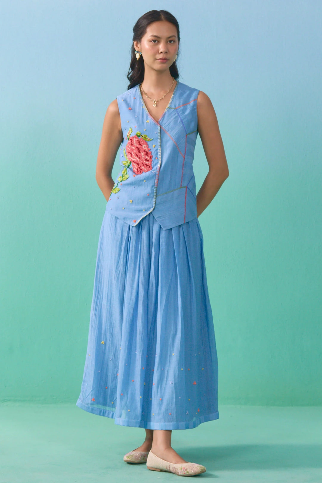 Floral Drift Vest Overlay Set