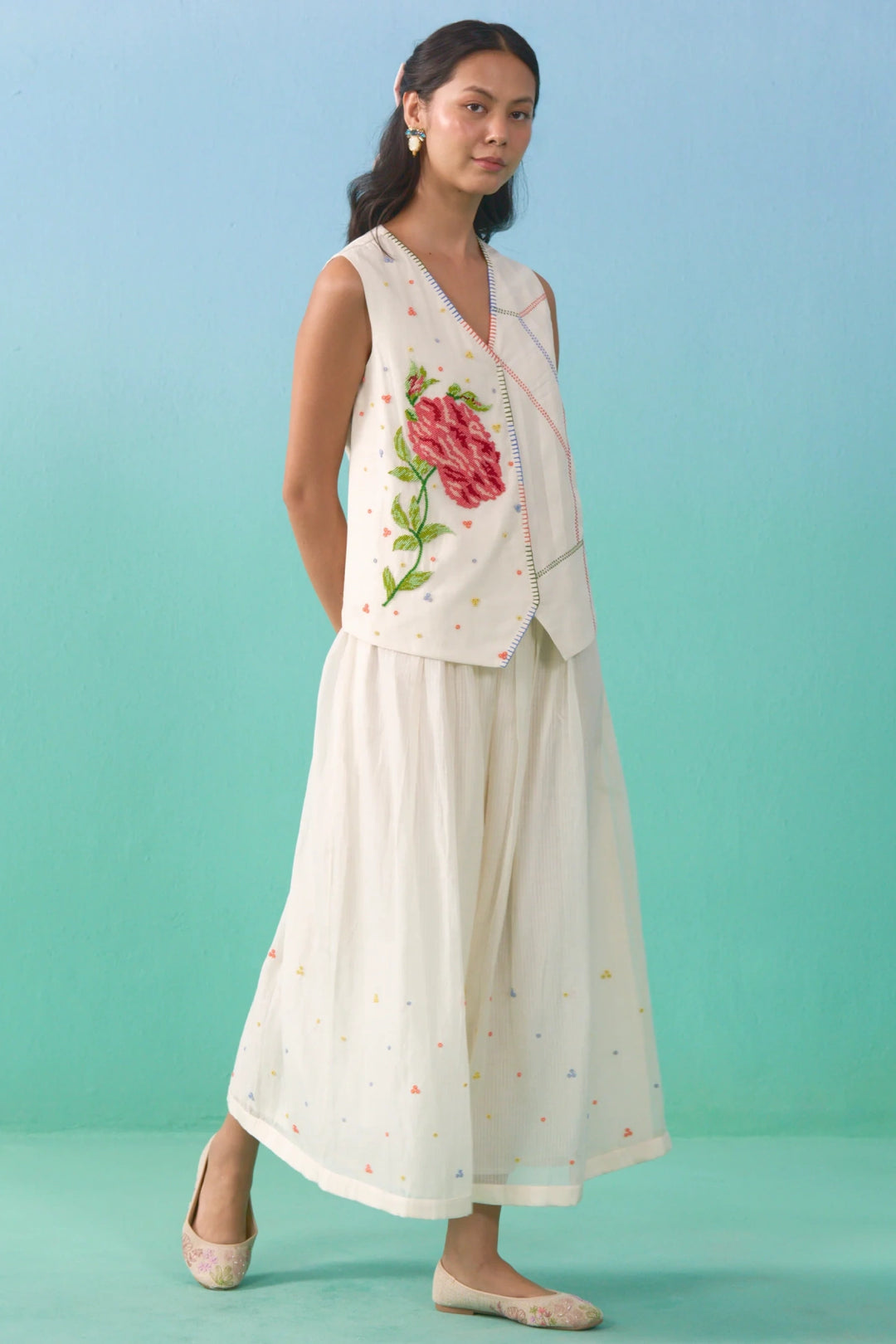 Floral Drift Vest Overlay Set