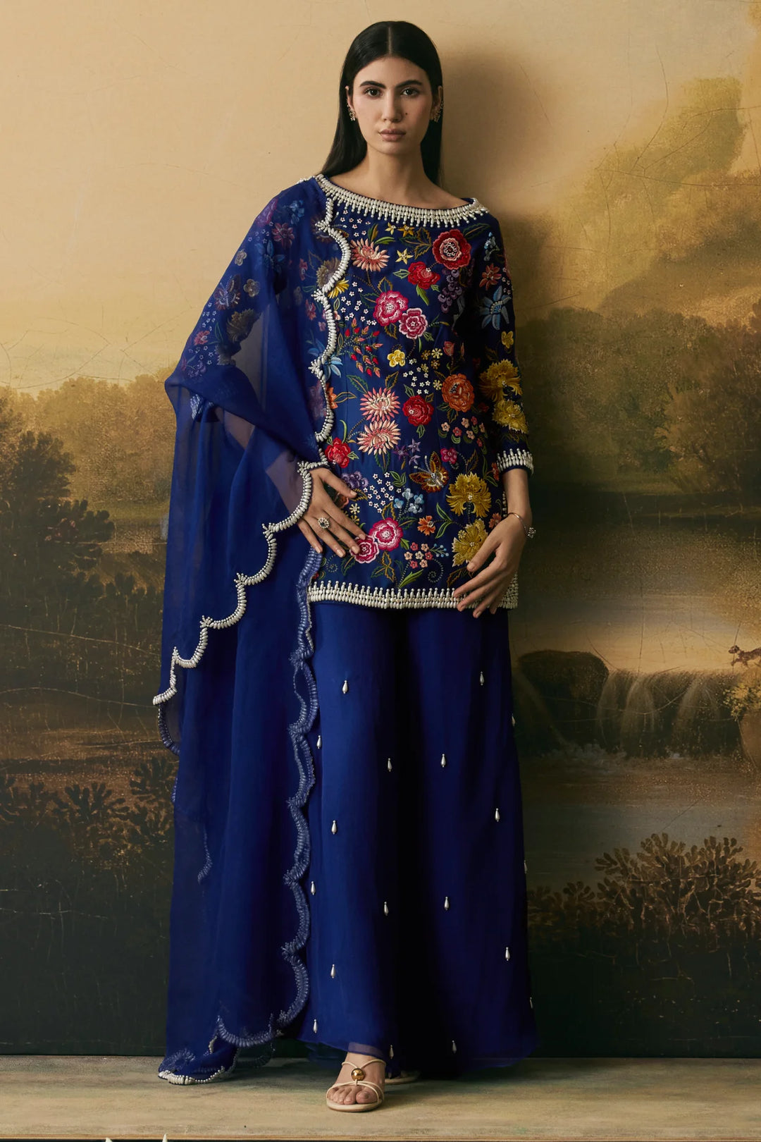 Cobalt Blue Beadwork Dupatta