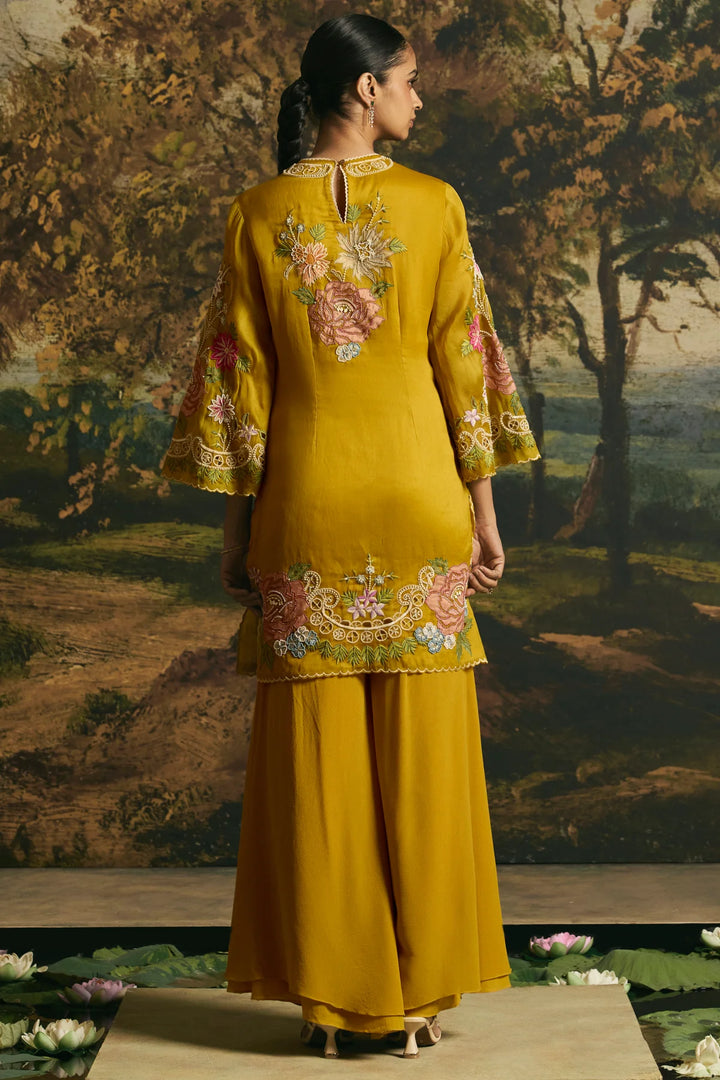 Amber Yellow Floral Medley Short Kurta With Sharara