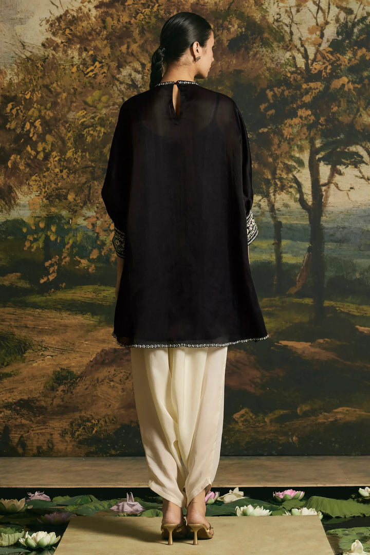 Black Contrast Paisley Detail Tunic With Harem Pants