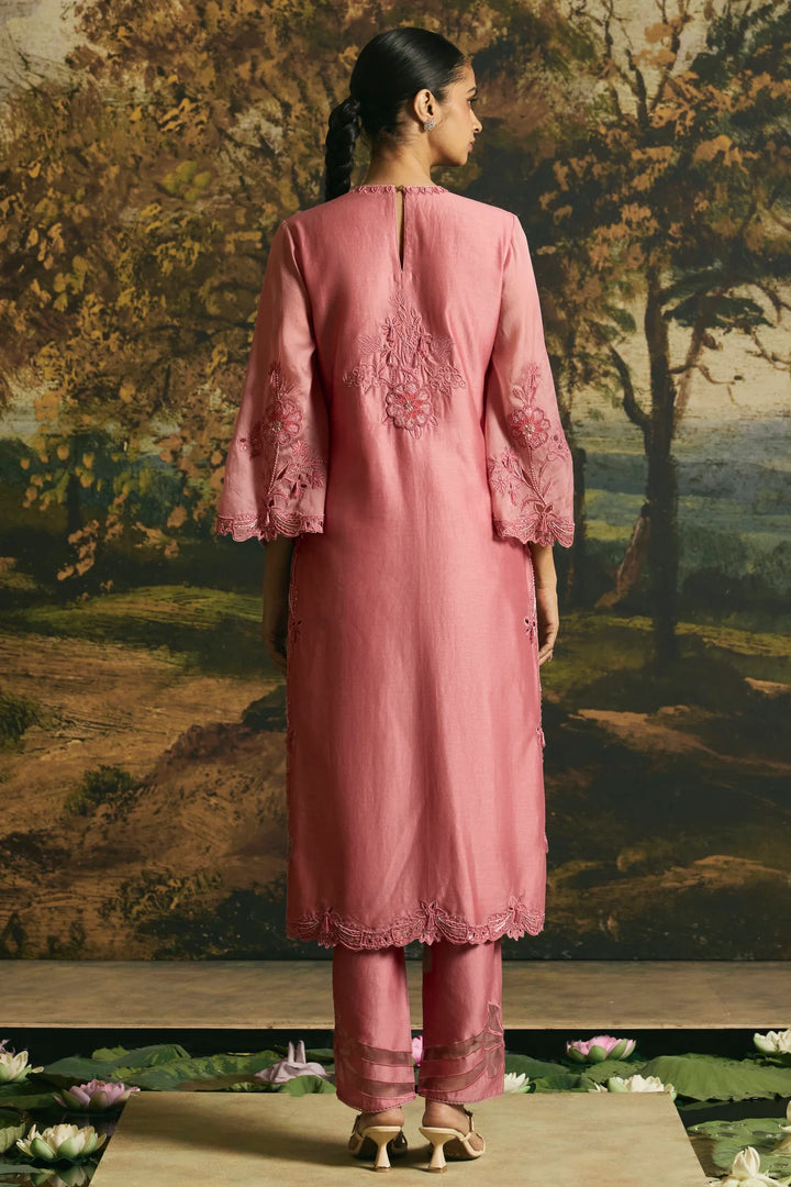 Pink Cutwork and Beadwork Kurta With Narrow Pants