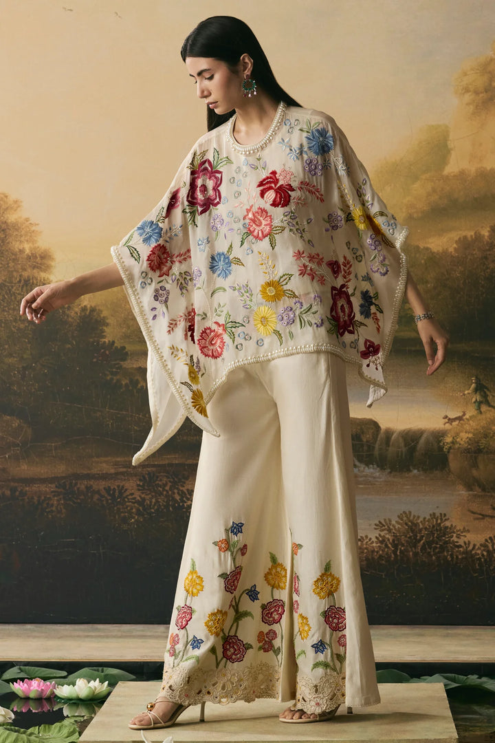 Ivory Floral Bloom Short Kaftan