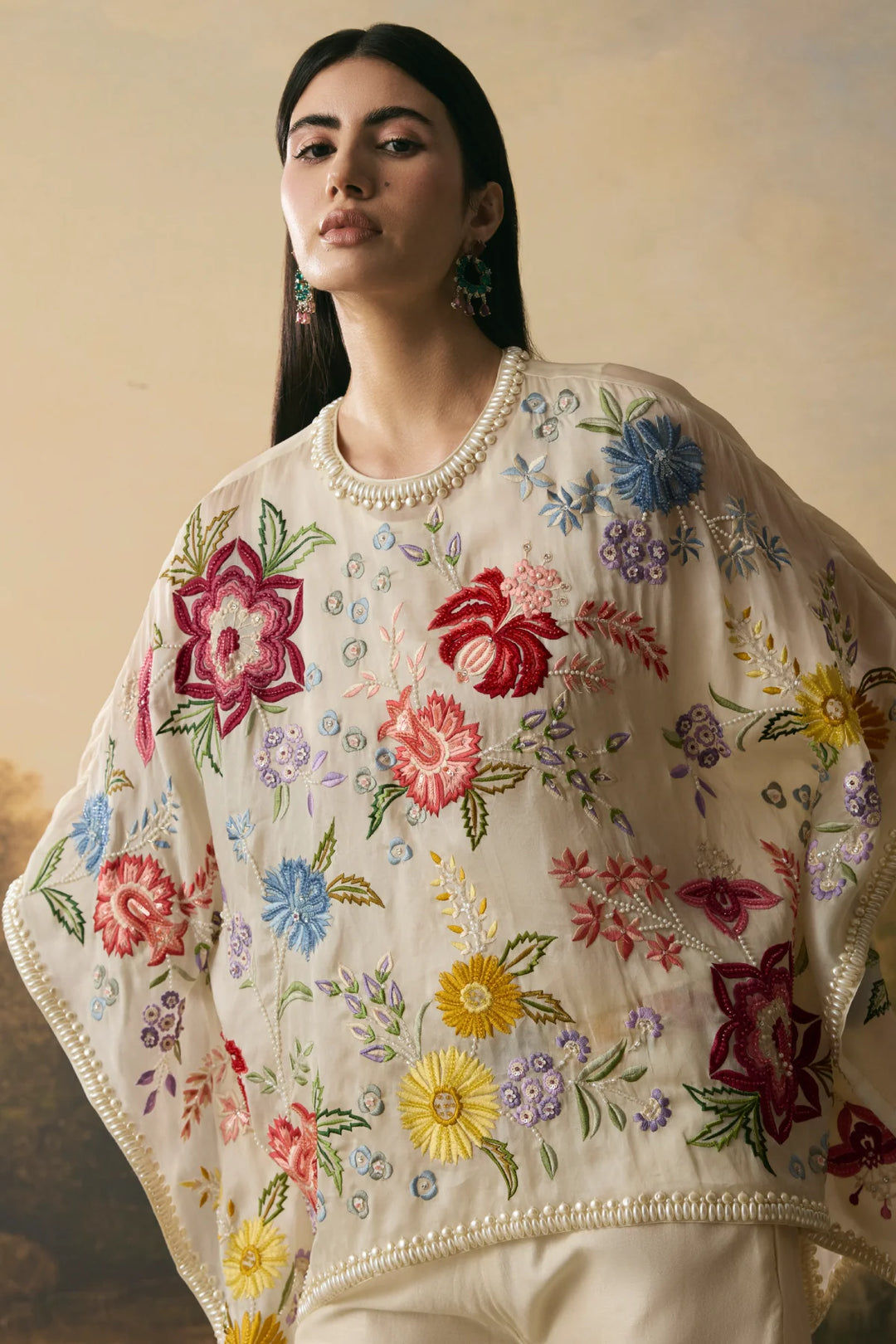 Ivory Floral Bloom Short Kaftan