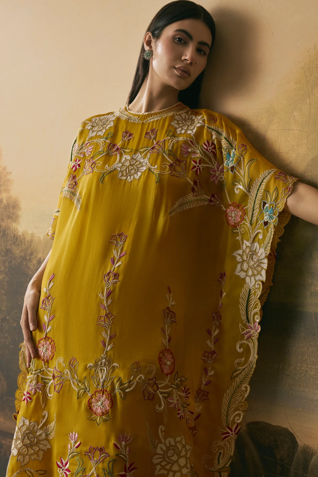 Amber Yellow Contrast Florals Kaftan