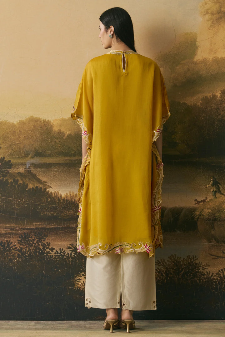 Amber Yellow Contrast Florals Kaftan