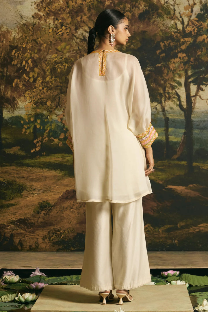 Ivory Floral Blossom Tunic With Cutwork Pants
