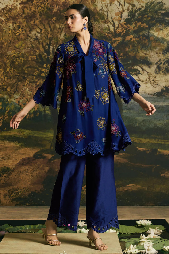Cobalt Blue Blossom Tunic With Pants