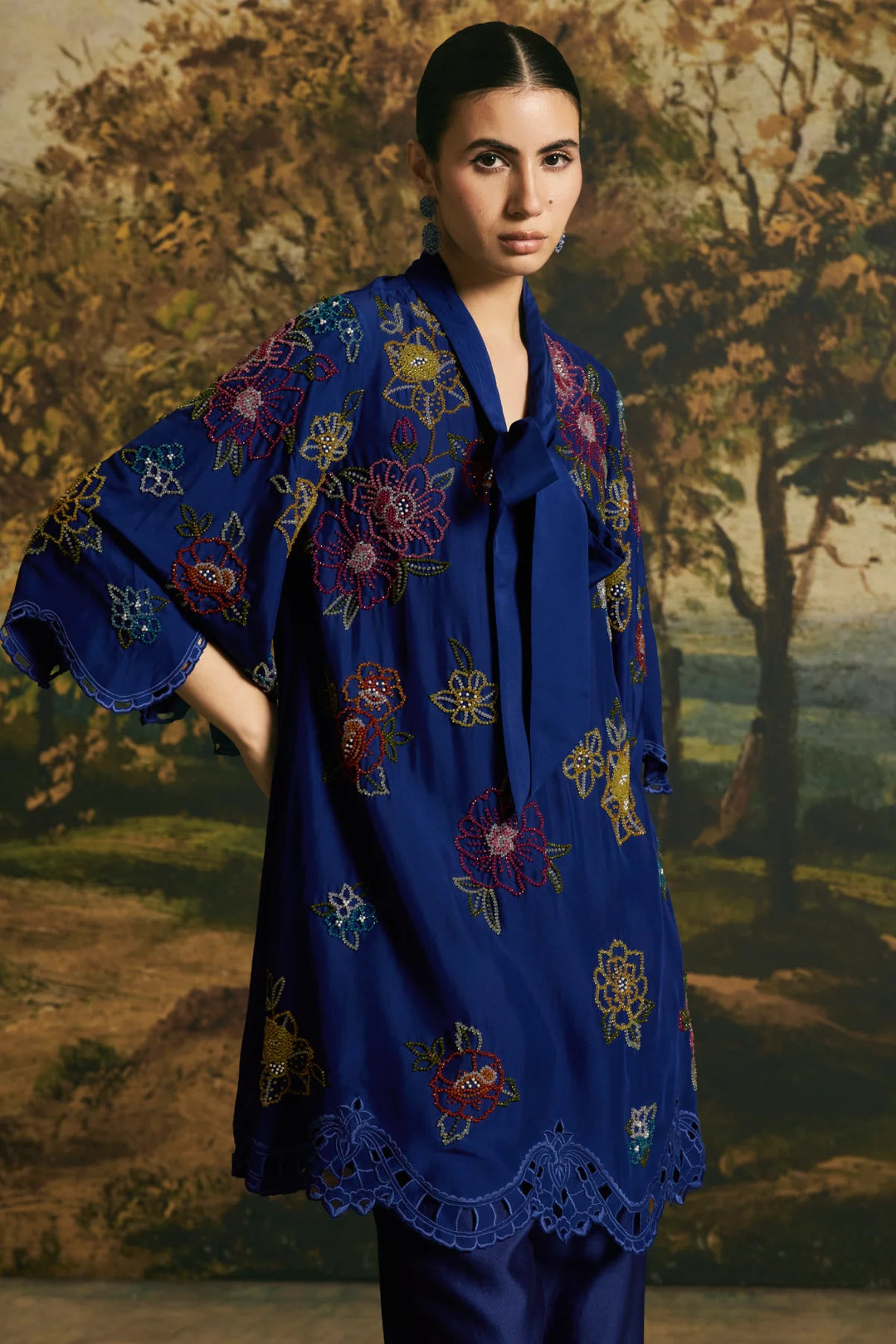 Cobalt Blue Blossom Tunic With Pants
