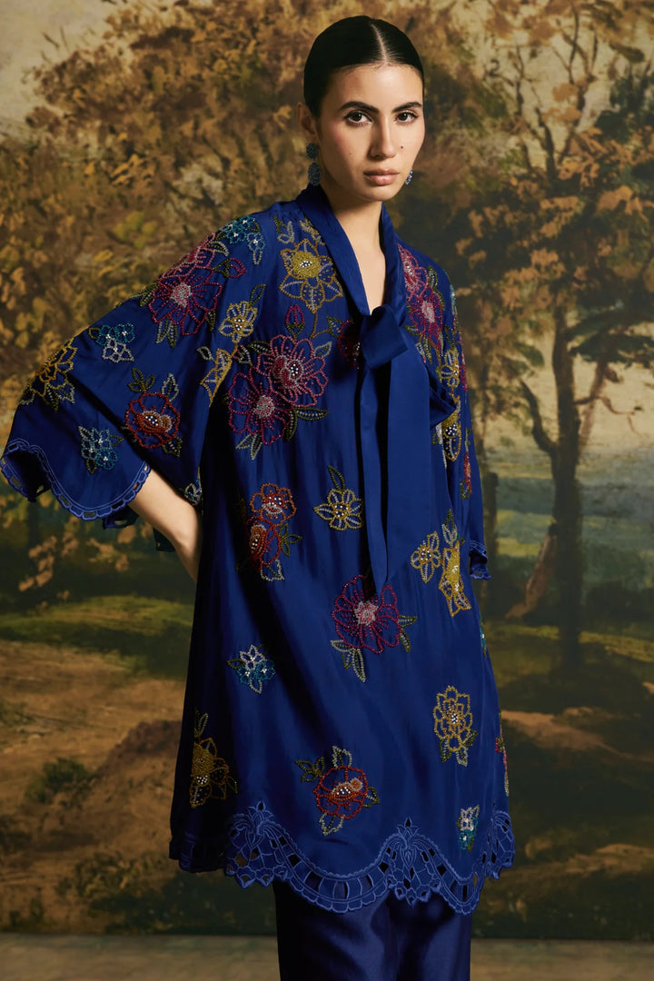 Cobalt Blue Blossom Tunic With Pants