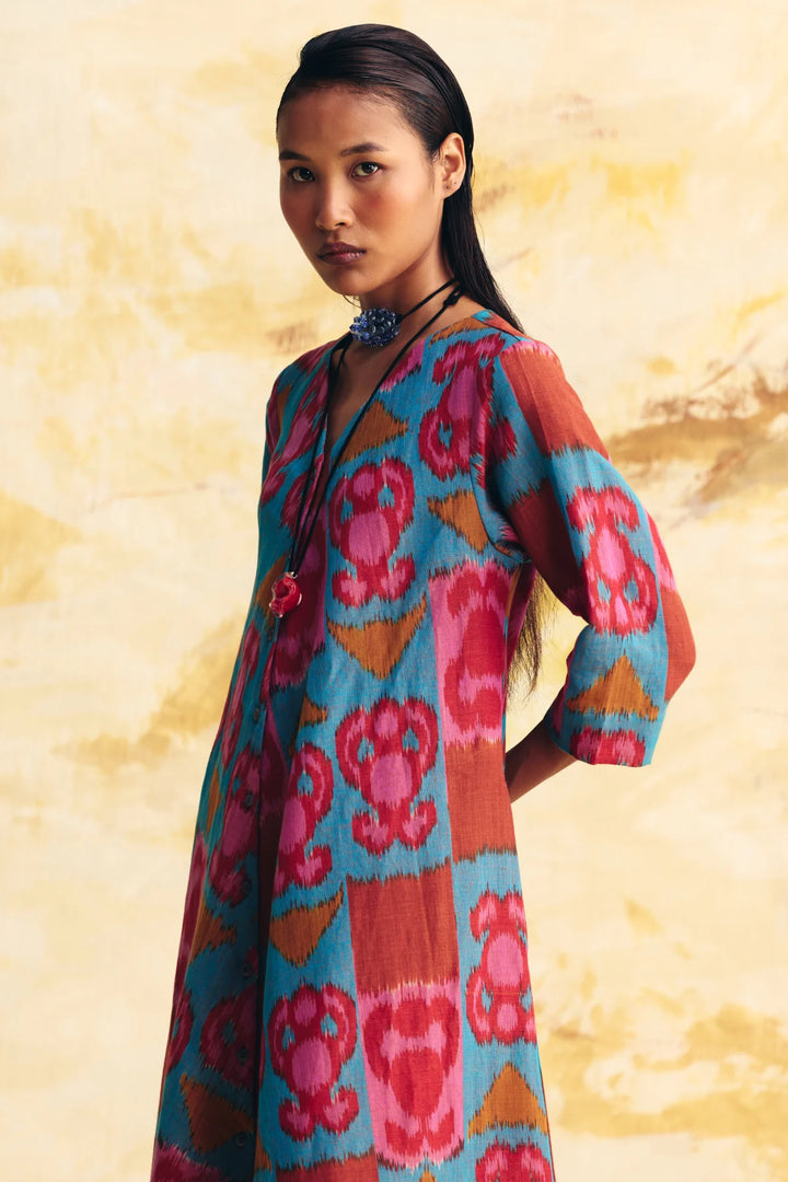 Inertia Linen Bias Button Dress