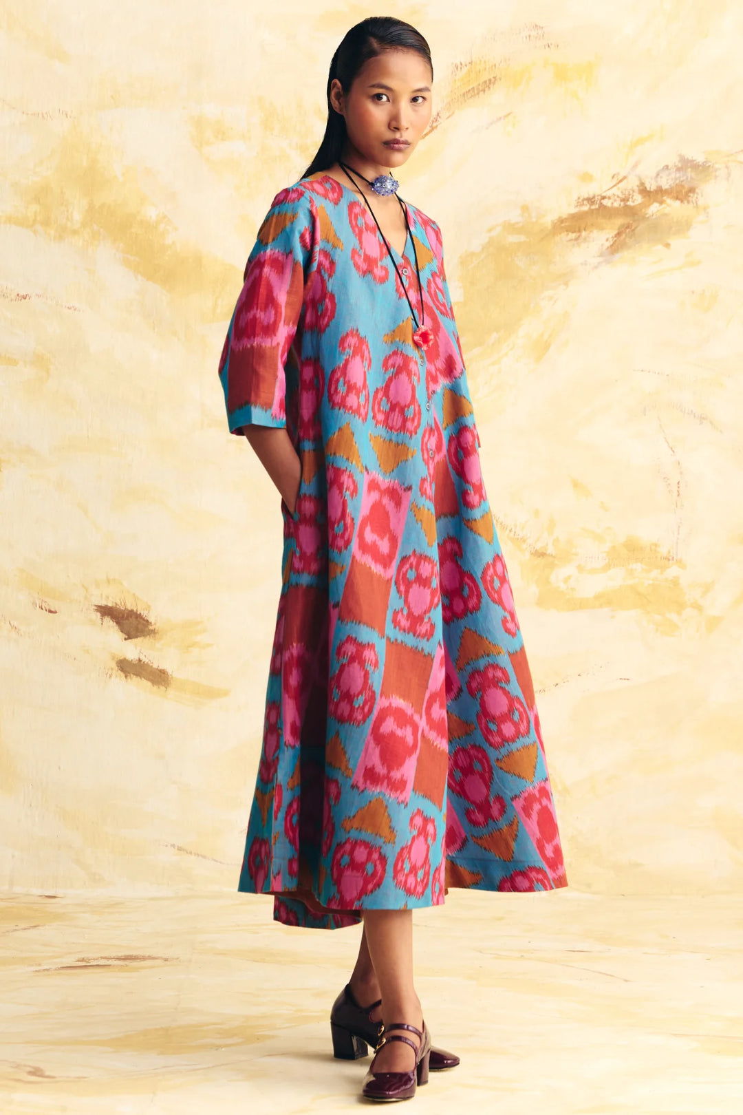Inertia Linen Bias Button Dress