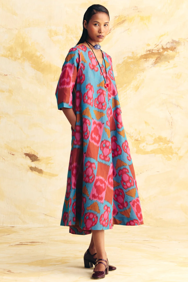 Inertia Linen Bias Button Dress