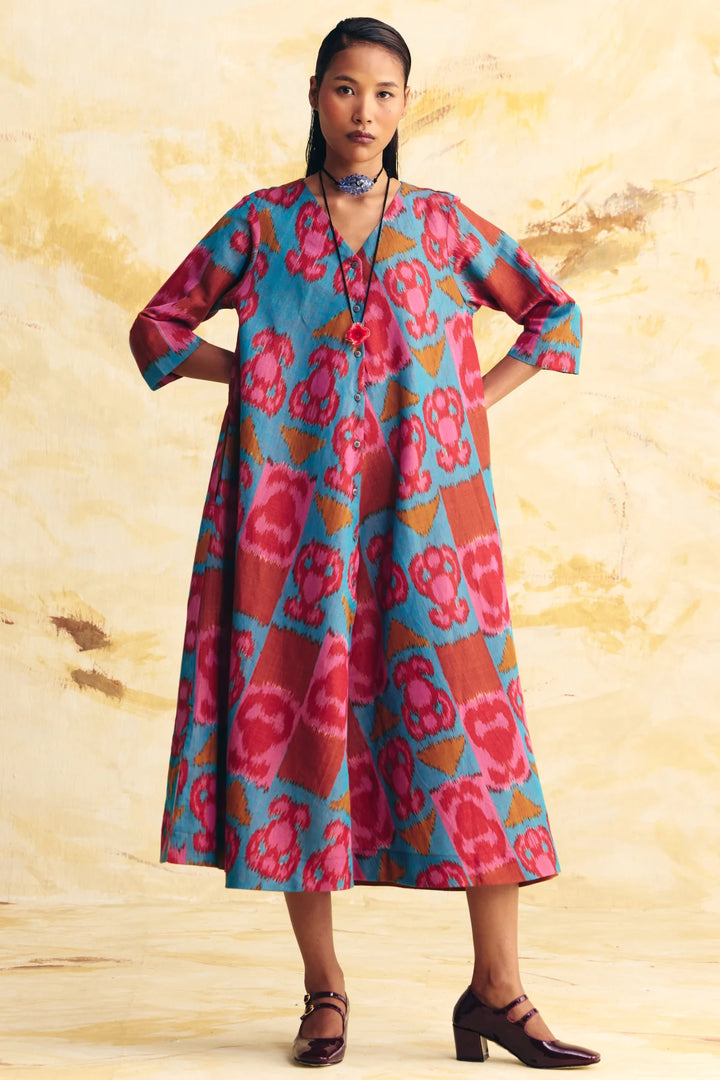 Inertia Linen Bias Button Dress