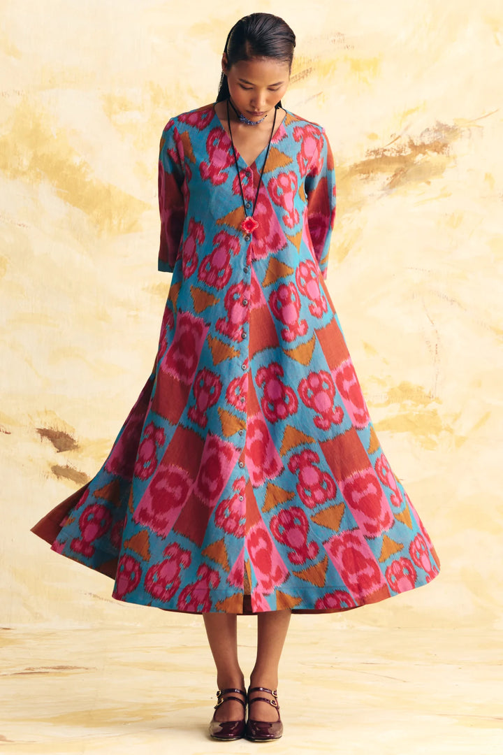 Inertia Linen Bias Button Dress