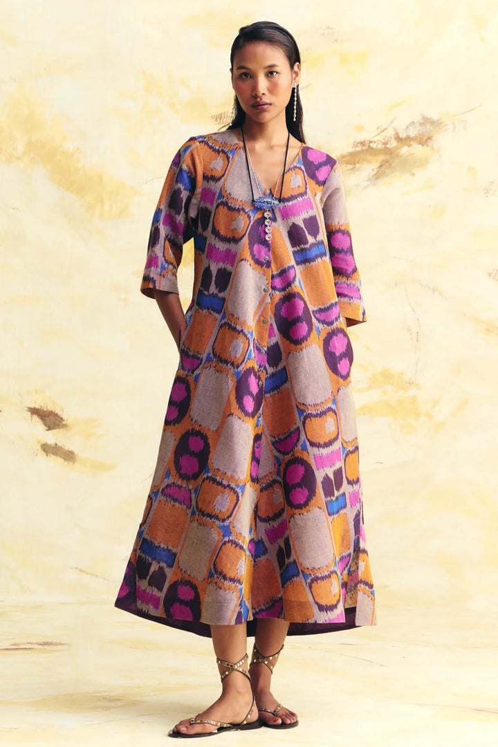 Transit Linen Bias Button Dress