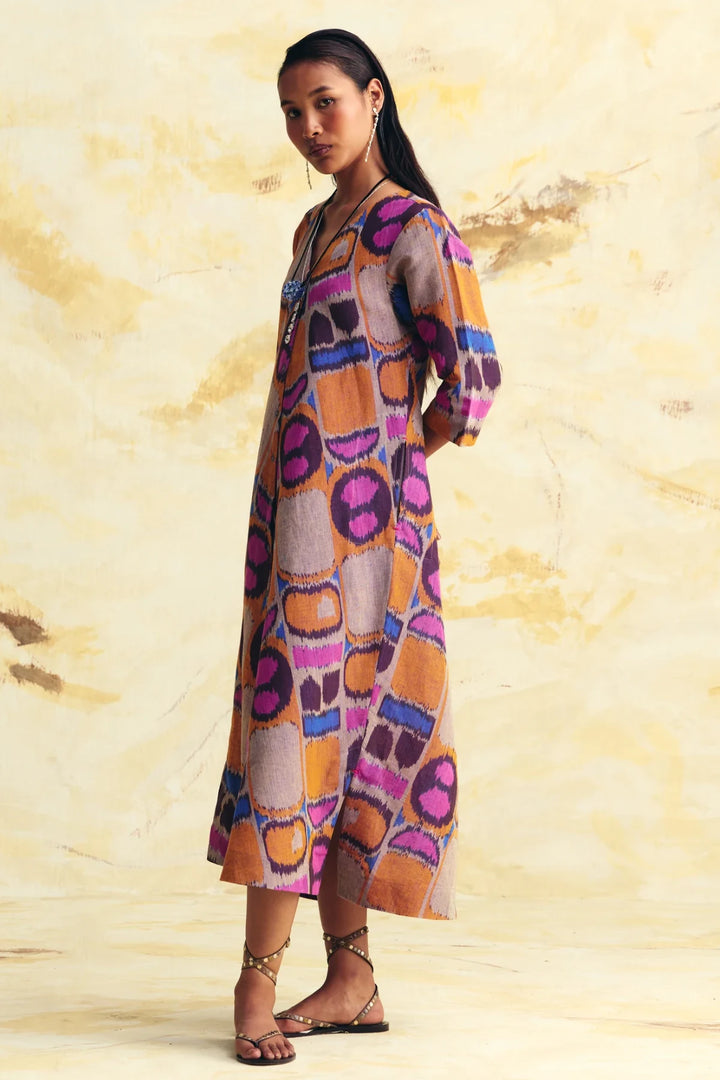 Transit Linen Bias Button Dress
