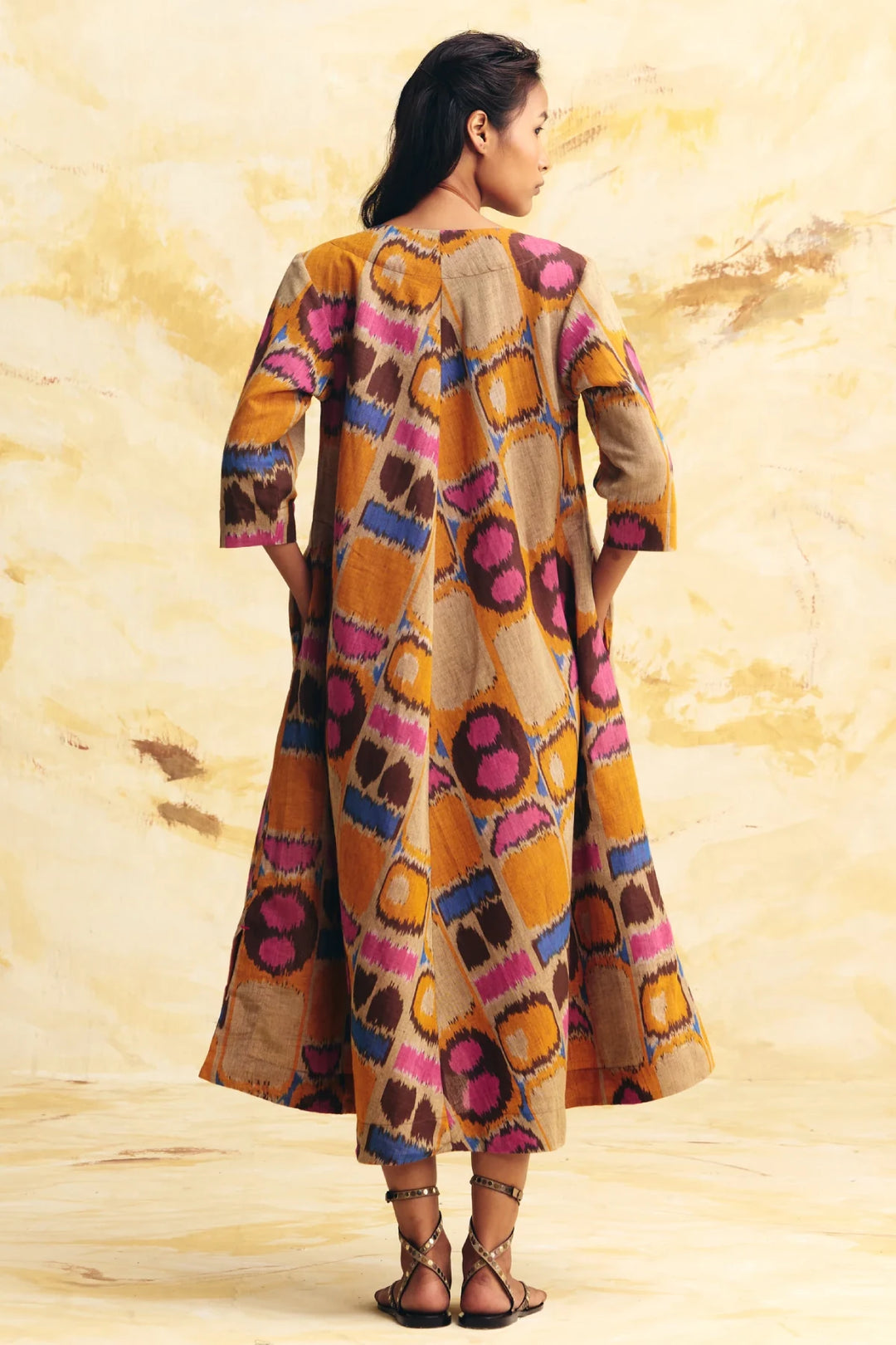 Sunflare Linen Bias Button Dress