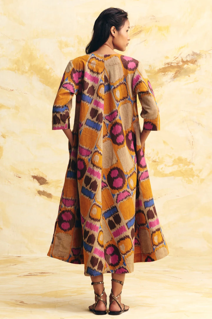 Sunflare Linen Bias Button Dress