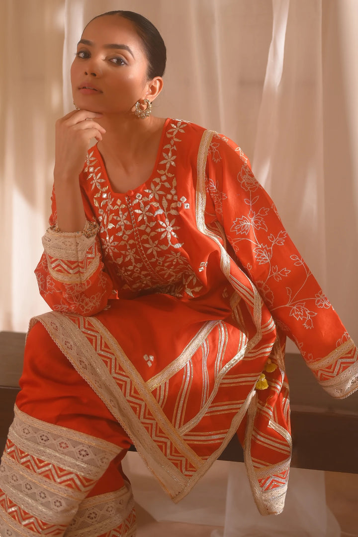 Rust Short Kurta Set