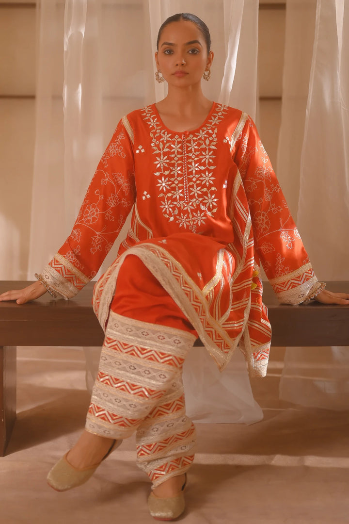 Rust Short Kurta Set