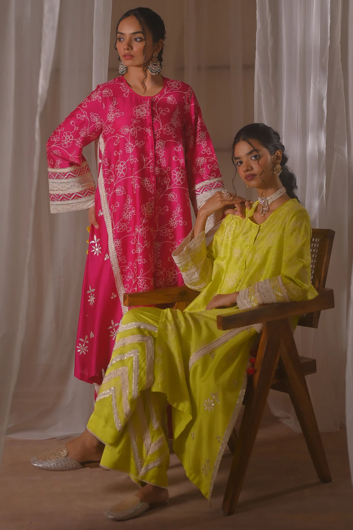 Pink Front Open Kurta Set