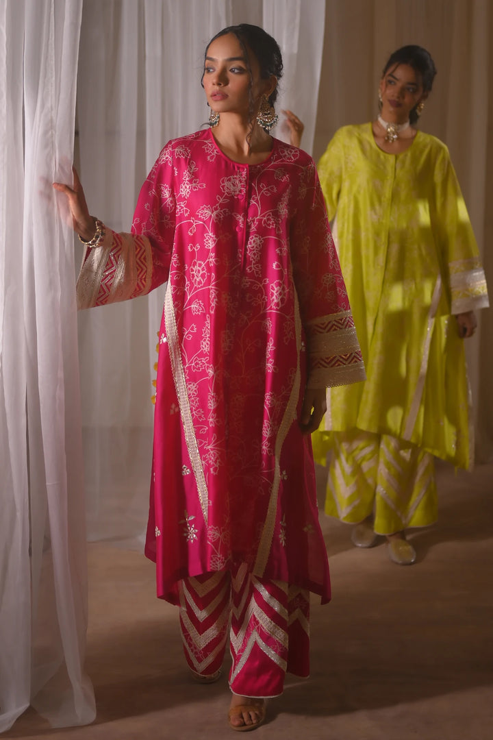 Pink Front Open Kurta Set