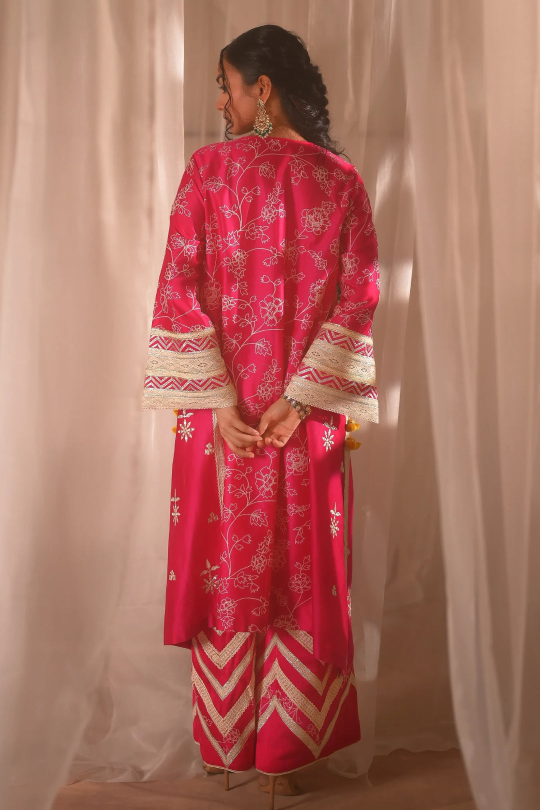 Pink Front Open Kurta Set