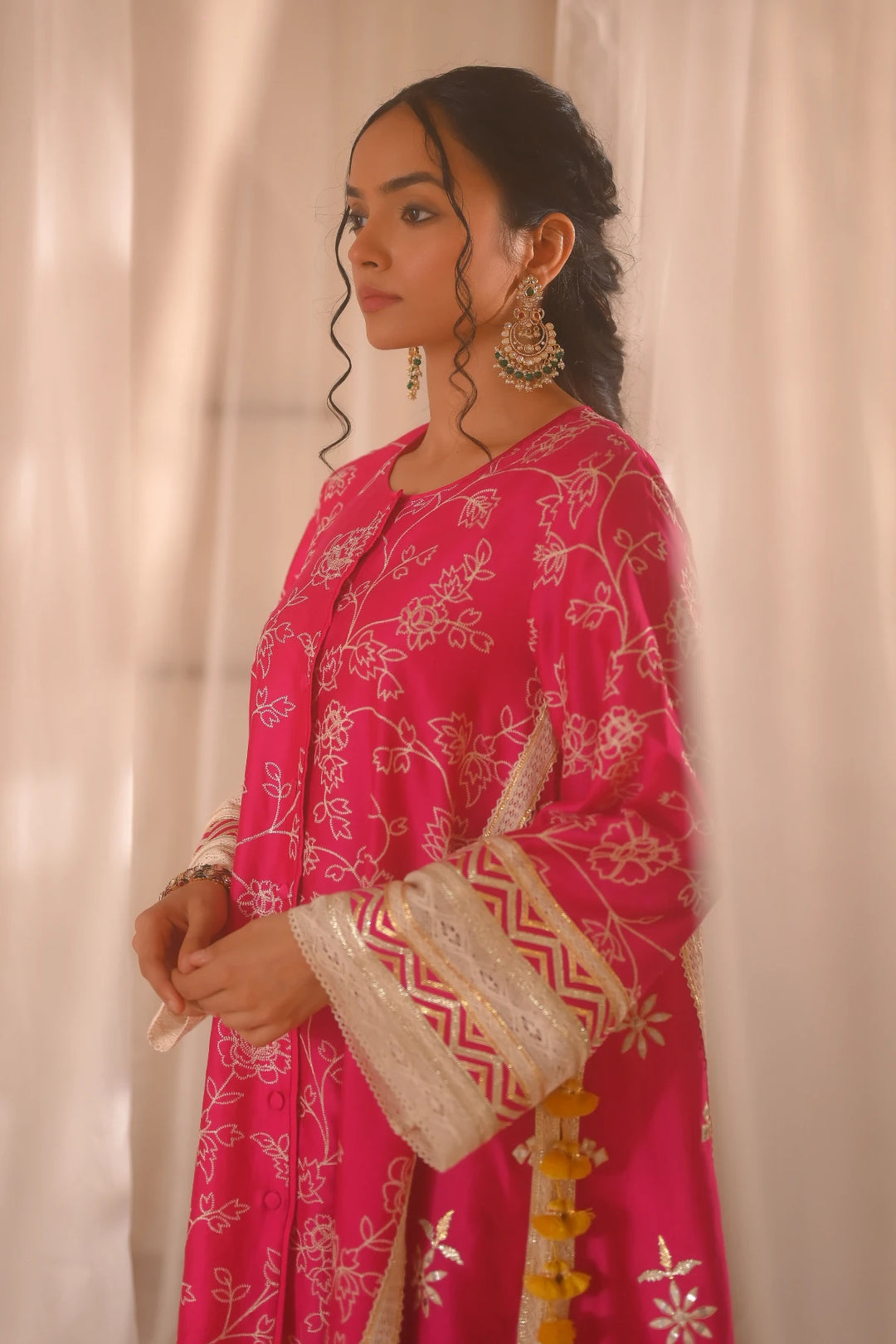 Pink Front Open Kurta Set
