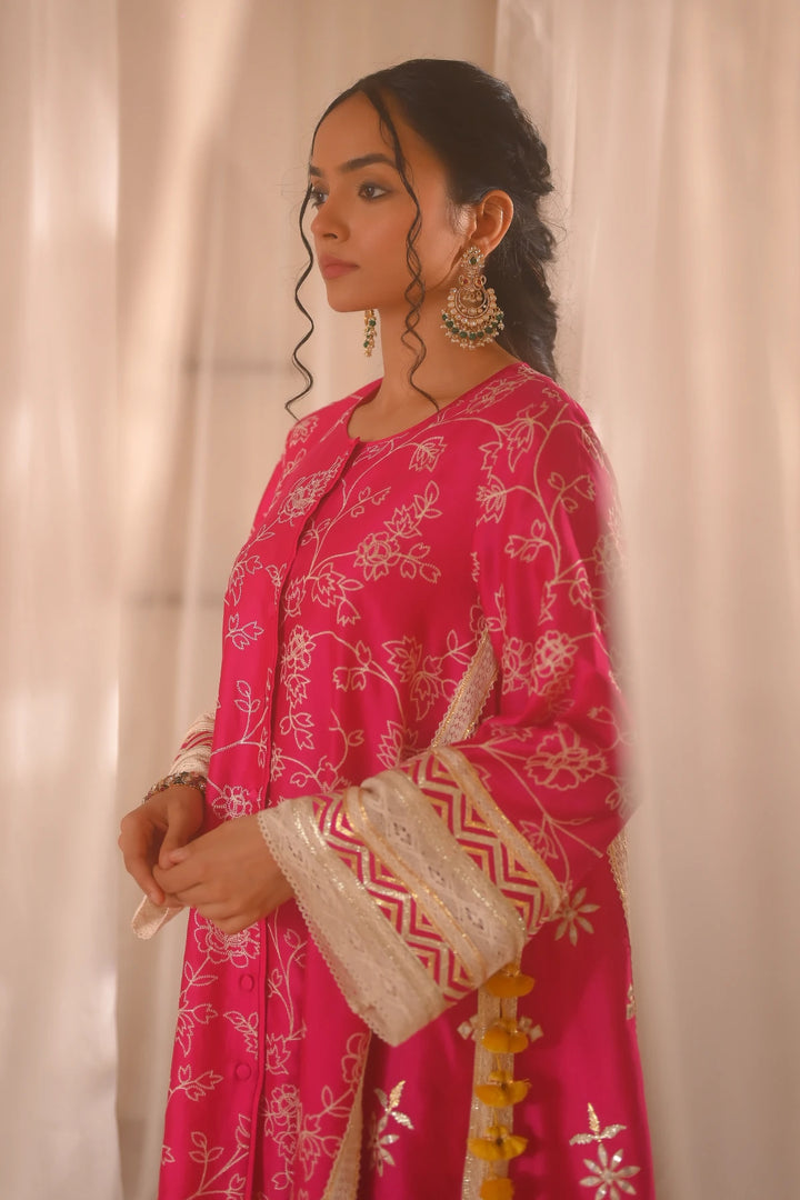 Pink Front Open Kurta Set