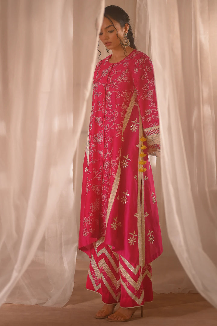 Pink Front Open Kurta Set