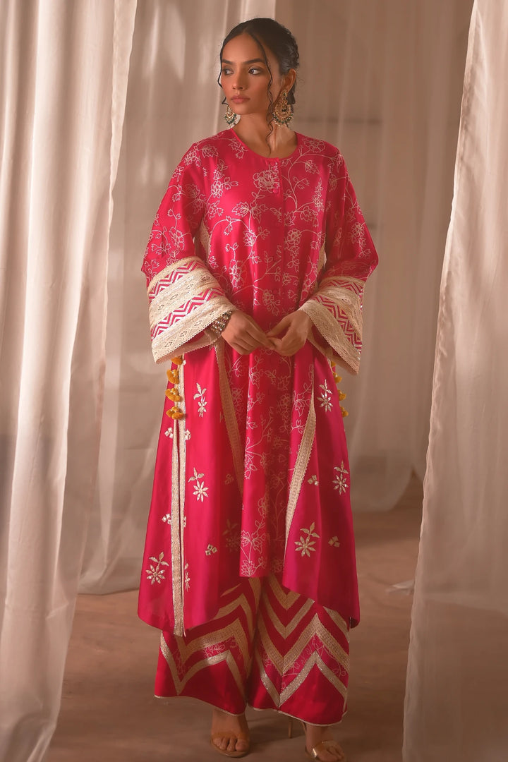Pink Front Open Kurta Set