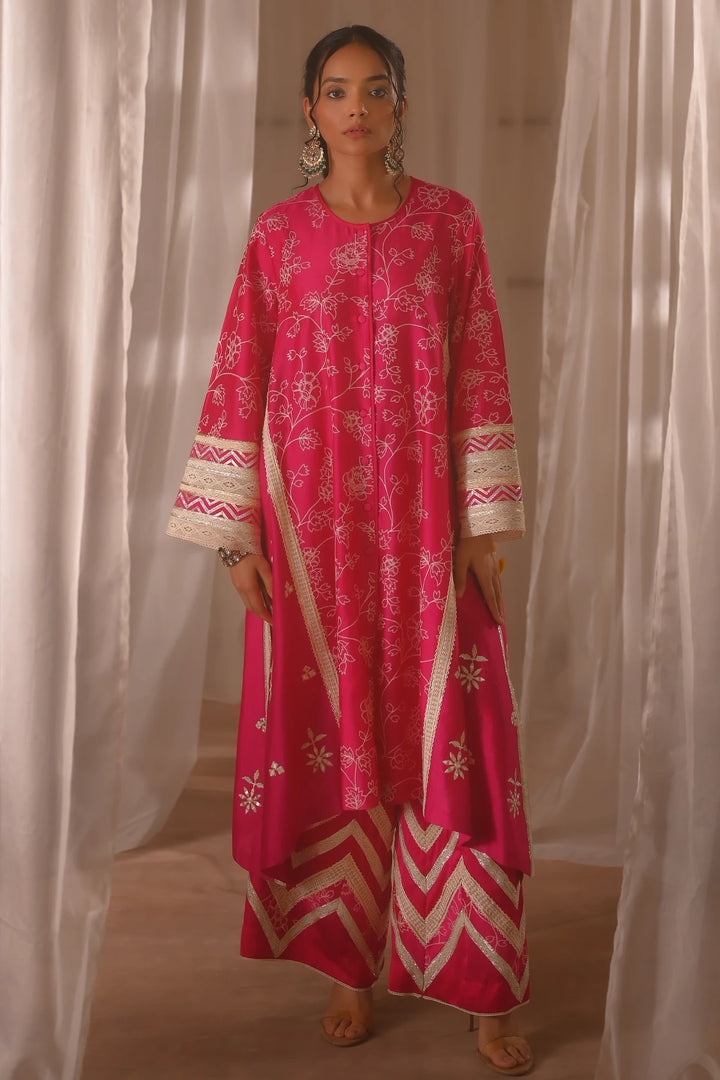 Pink Front Open Kurta Set