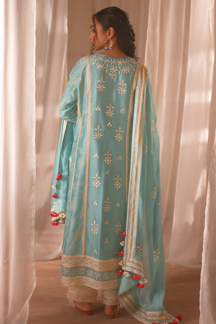 Aqua Blue Long Kurta Set