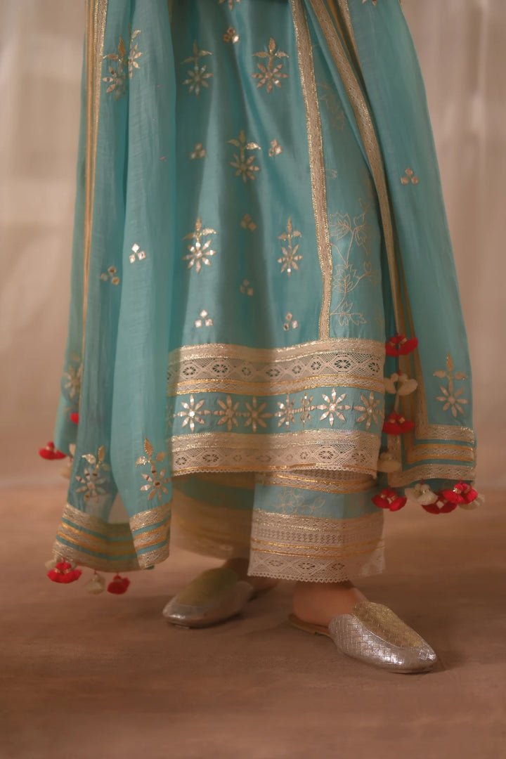 Aqua Blue Long Kurta Set