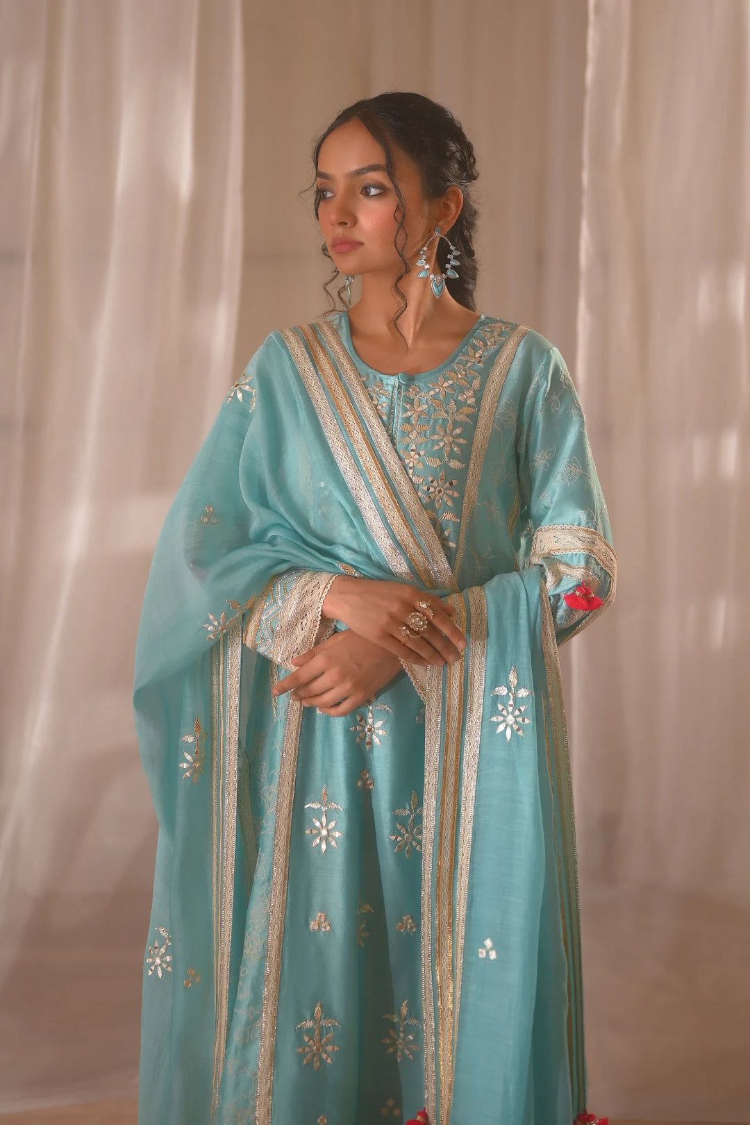 Aqua Blue Long Kurta Set