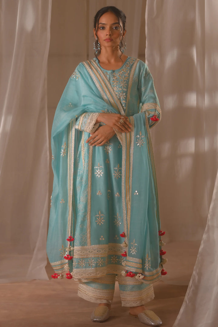 Aqua Blue Long Kurta Set
