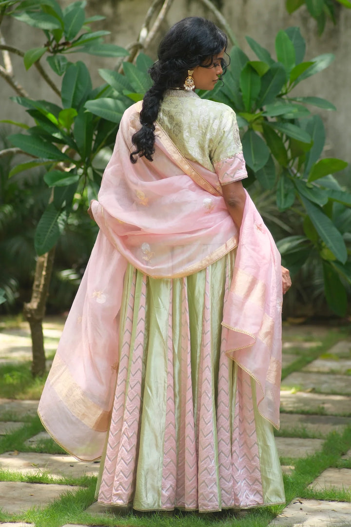Brocade choli W silk lehenga & contrast dupatta