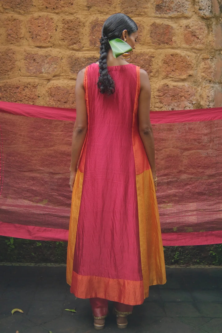 Silk patchwork kurta W pants & tissue dupatta
