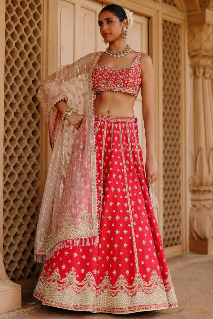 Noorbano - Hot Pink Lehenga Set with Blouse & Dupatta