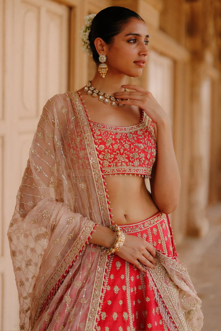 Noorbano - Hot Pink Lehenga Set with Blouse & Dupatta