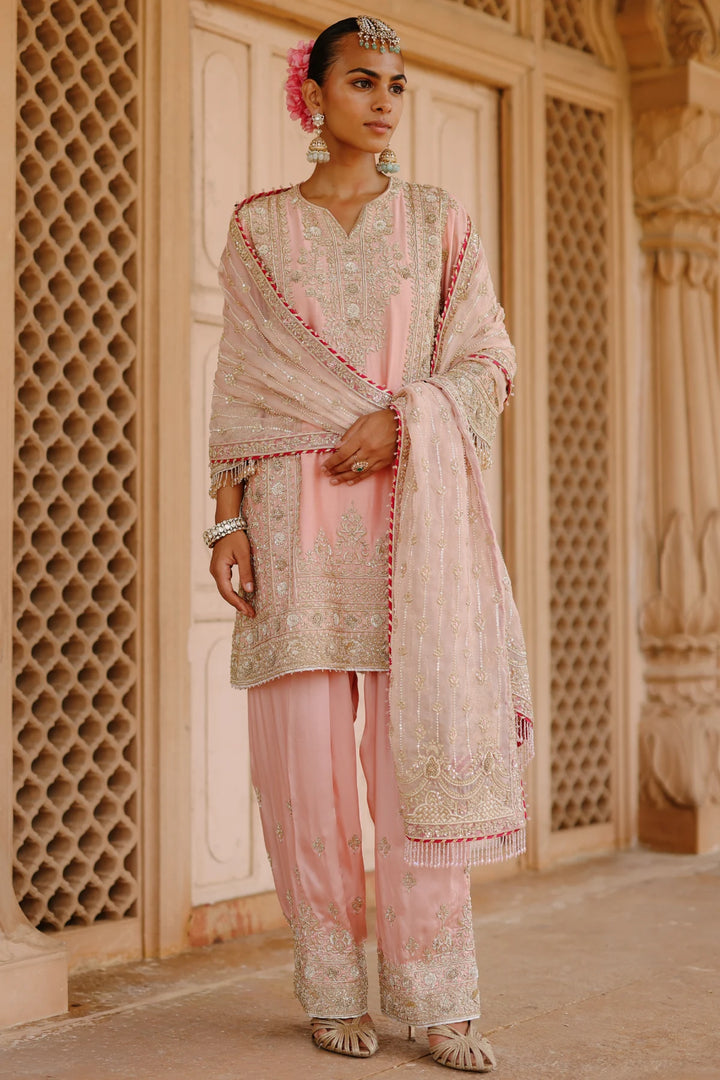 Elaya - Pink Short Kurta Set with Matching Salwar & Dupatta
