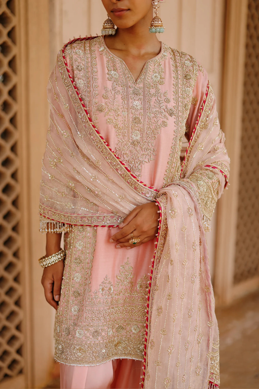 Elaya - Pink Short Kurta Set with Matching Salwar & Dupatta