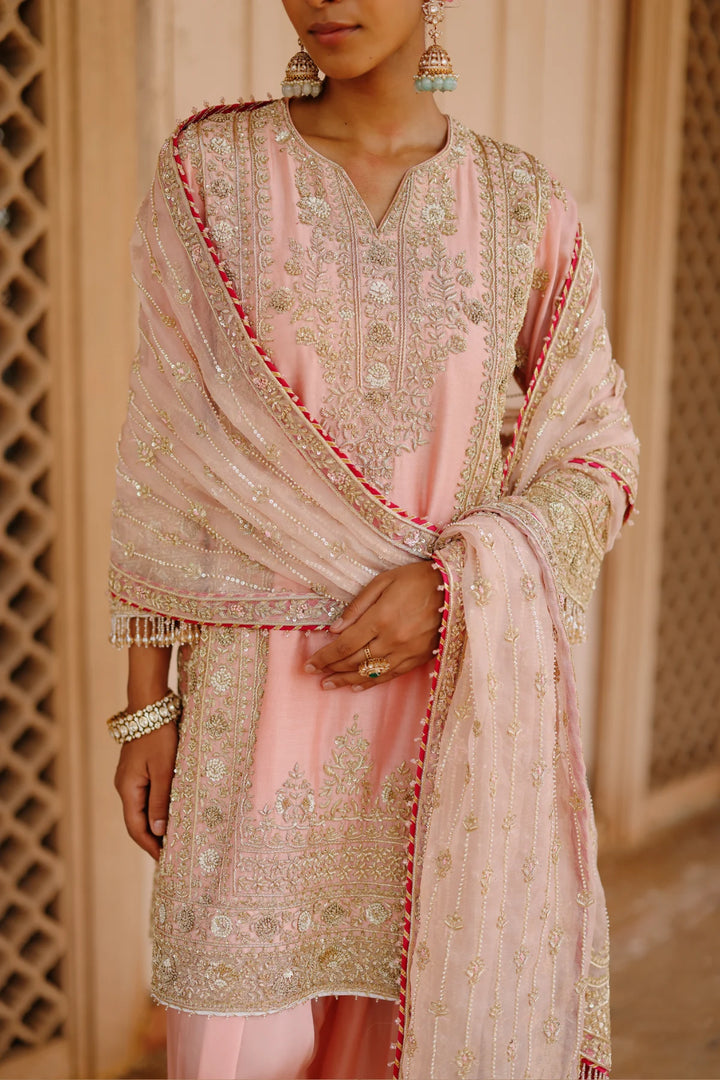Elaya - Pink Short Kurta Set with Matching Salwar & Dupatta