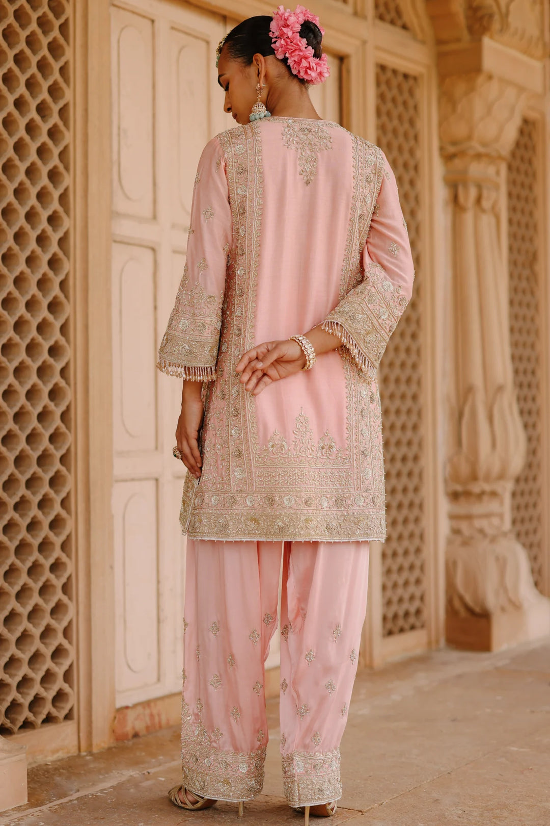 Elaya - Pink Short Kurta Set with Matching Salwar & Dupatta
