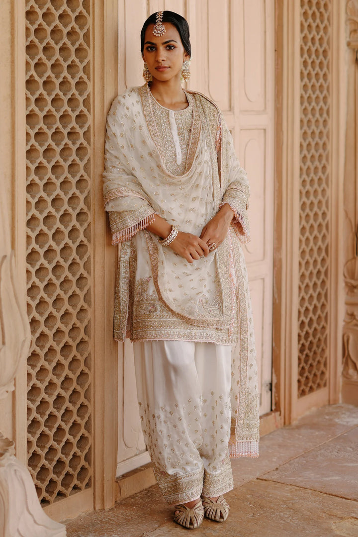 Ansha - Daisy Ivory Short Kurta Set with Salwar & Dupatta