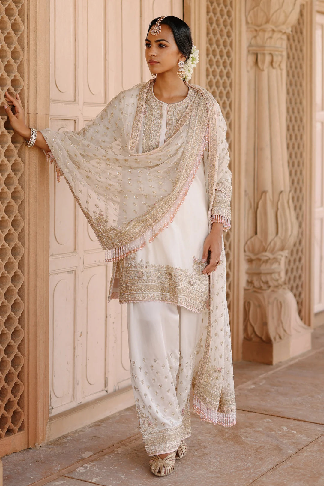 Ansha - Daisy Ivory Short Kurta Set with Salwar & Dupatta